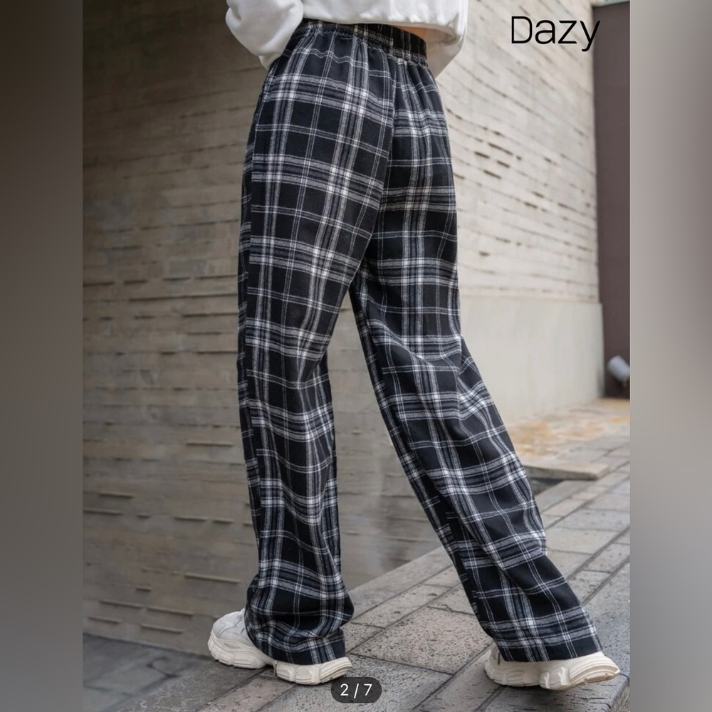 plaid waist string sweat pants